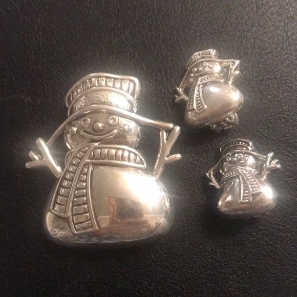 SNOWMAN BROOCH / pendant w matching earrings - Picture 1 of 6